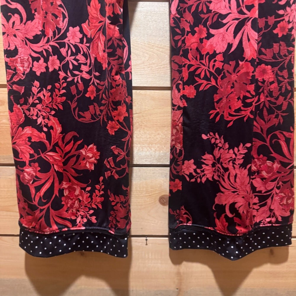 MAJAMAS EARTH Floral Pajama Pants Black Red Polka Dot‎ Trim Lounge Sleep M - Picture 4 of 7